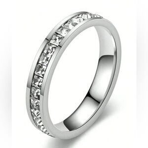 NWT Stainless Steel Stackable Fashion Eternity Ring W/ Square Diamonds